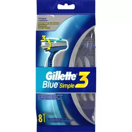 Одноразовые мужские бритвы Gillette Blue3 Simple, с 3 лезвиями, 8, фиксированная головка