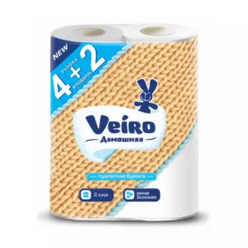 Бумага туалетная домашняя Veiro 2 слоя 6 рулонов белая