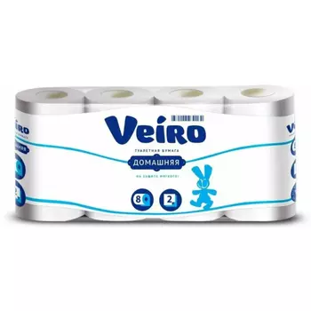 Бумага туалетная домашняя Veiro 2 слоя 8 рулонов белая