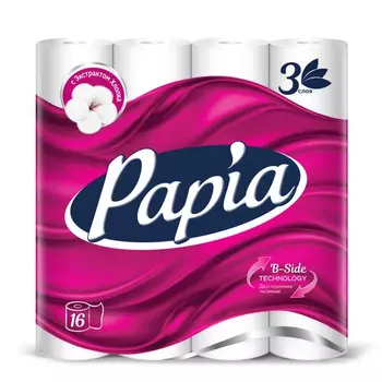 Бумага туалетная Papia белая 3 слоя 16 рулонов