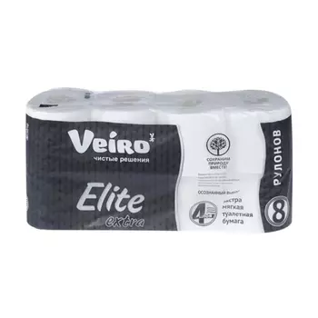 Бумага туалетная Veiro Elite Extra 4 слоя 8 рулонов белая