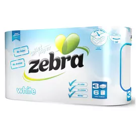 Бумага туалетная Zebra white 3-слойная 6 рулонов