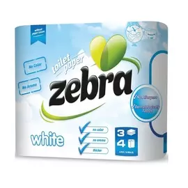 Бумага туалетная Zebra white 4 рулона 3 слоя