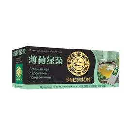 Чай зеленый Shennun с ароматом полевой мяты, 25 пакетиков