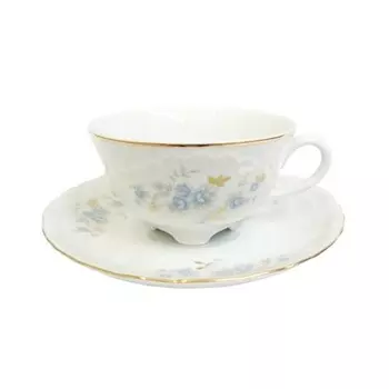 Чайная пара Cmielow Rocoсo Голубые цветы золото 220 мл/15 см