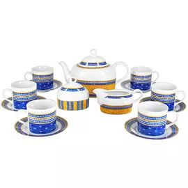 Чайный сервиз на 6 персон Thun Cairo Сине-желтые полоски
