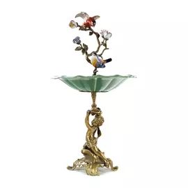 Чаша фарфоровая Glasar с птицами и бронзовым мальчиком в основании 31x31x56см