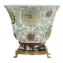 Чаша Glasar фарфоровая на бронзовых ножках 29,21см зеленый