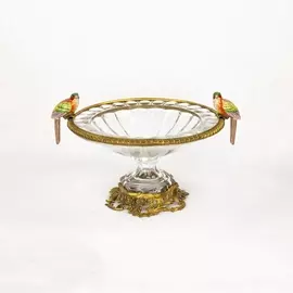 Чаша стеклянная с бронзой и фарфоровыми птичками 41х34х25см Wah luen handicraft