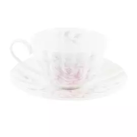 Чашка чайная 300 мл с блюдцем белая шиповник Hatori