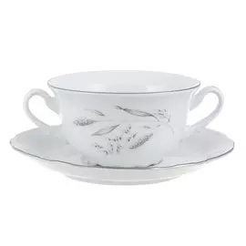 Чашка для бульона с блюдцем 170 мм; декор Серебряные колосья, отводка платина Thun1794