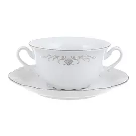 Чашка для бульона с блюдцем 170 мм; декор Серый орнамент, отводка платина Thun1794