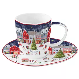 Чашка с блюдцем Easy life 0,25 л новогодняя деревня