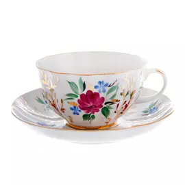 Чашка с блюдцем, форма тюльпан - золотые травки ЛФЗ