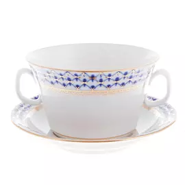 Чашка с блюдцем ЛФЗ бульонные, форма молодежная - кобальтовая сетка