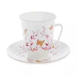 Чашка с блюдцем ЛФЗ , форма майская - розовые веточки с отводкой