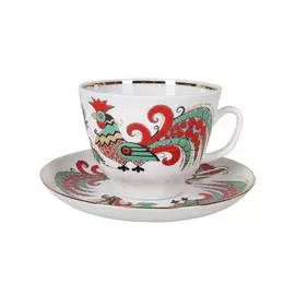 Чашка с блюдцем ЛФЗ, форма подарочная - два петуха