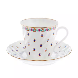 Чашка с блюдцем ЛФЗ , форма витая - голубые ягодки