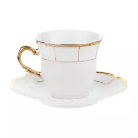 Чашка с блюдцем высокая 155 мм; Менуэт, декор Отводка золото, золотые держатели Thun1794