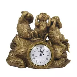 Часы каминные Royal Flame Ничего не вижу, не слышу, не скажу античная бронза