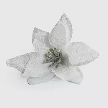 Цветок декоративный Due Esse Christmas на клипсе серебристый 13 см