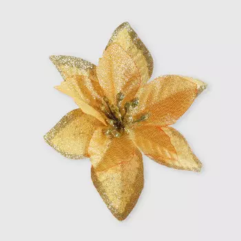 Цветок декоративный Due Esse Christmas золотой на клипсе 13 см