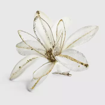 Цветок Due Esse Christmas белый на клипсе 18 см