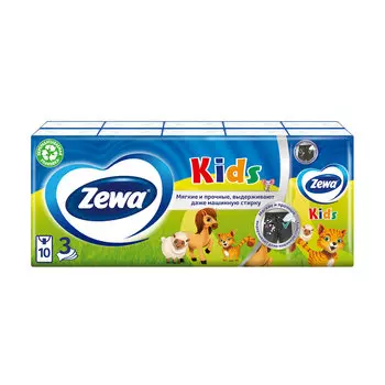 Детские Носовые Платки Zewa Kids, 3 слоя, 10шт.Х10