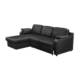 Диван ФС Надия натуральная кожа черный реверсивный угол 234x150x88