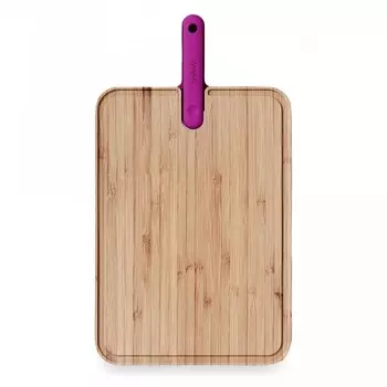 Доска разделочная Trebonn из бамбука, размер 43x24x2,4 см, с поварским ножом 18 см, фиолетовая ручка