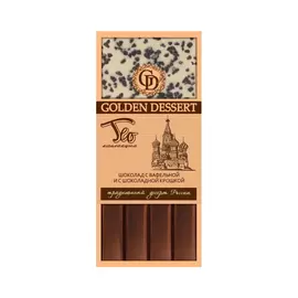 Двухслойный шоколад GOLDEN DESSERT вкус России с вафельной и шоколадной крошкой 100 г