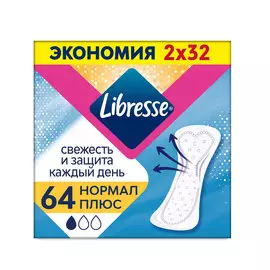 Ежедневные прокладки Libresse Dailyfresh Plus Normal, 64 шт.