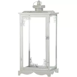 Фонарь-подсвечник Dekor pap большой, белый с узорами на стекле