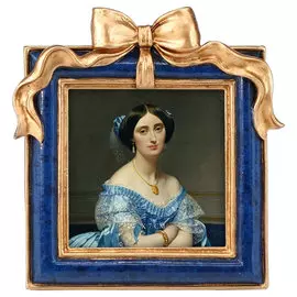 Фоторамка настольная Glasar квадратная, синяя с декоративным резным бантом, 11x2x12 см
