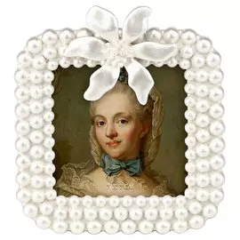 Фоторамка настольная Glasar квадратная с белым жемчугом и бантом сверху, 11x2x12 см