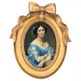 Фоторамка настольная Glasar овальная, коричневая с резным декоративным бантом сверху, 11x2x13 см