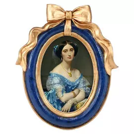 Фоторамка настольная Glasar овальная, синяя с декоративным бантом, 11x2x13 см