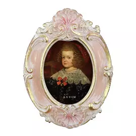 Фоторамка настольная Glasar овальная, розовая с резным декором, 11x2x14 см