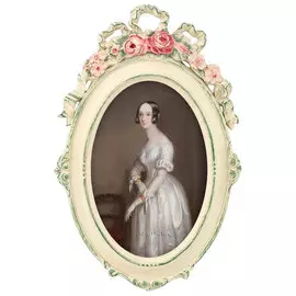 Фоторамка настольная Glasar овальная, бежевая с розовыми цветами, 15x2x23 см