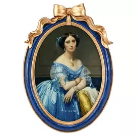 Фоторамка настольная Glasar овальная, синяя с резным бантом, 16x2x22 см