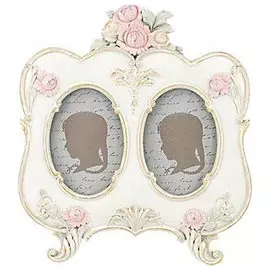 Фоторамка настольная Glasar для 2 фотографий, белая с розовыми цветами, 17x2x20 см