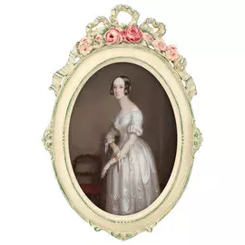 Фоторамка настольная Glasar овальная, бежевая с розовыми цветами, 17x2x26 см