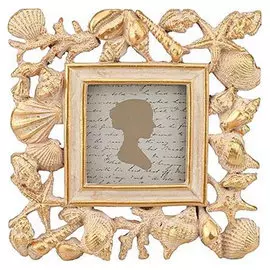 Фоторамка настольная Glasar квадратная, коричневая с морскими ракушками, 18x2x18 см