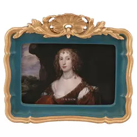 Фоторамка настольная Glasar прямоугольная, синяя в золотом обрамлении, 19x3x17 см