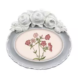 Фоторамка настольная Glasar овальная с белыми цветами, 19x3x18 см