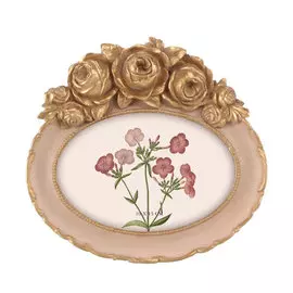 Фоторамка настольная Glasar овальная, бежевая с цветами, 19x3x18 см