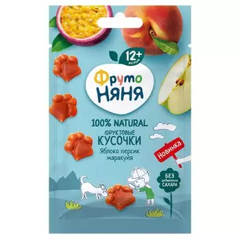 Фруктовые кусочки ФрутоНяня из яблок, персиков и маракуйи с 1 года, 15 г
