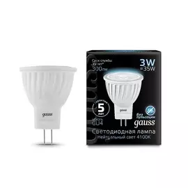 Gauss LED D35*45 3W MR11 GU4 4100K 1/10/100