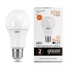 Gauss LED Elementary A60 10W E27 3000K 1/10/50