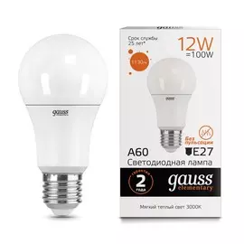 Gauss LED Elementary A60 12W E27 3000K 1/10/40